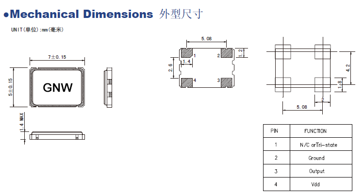 CMOS/3.3V/OSC7050-25MHz有源晶振规格参数介绍